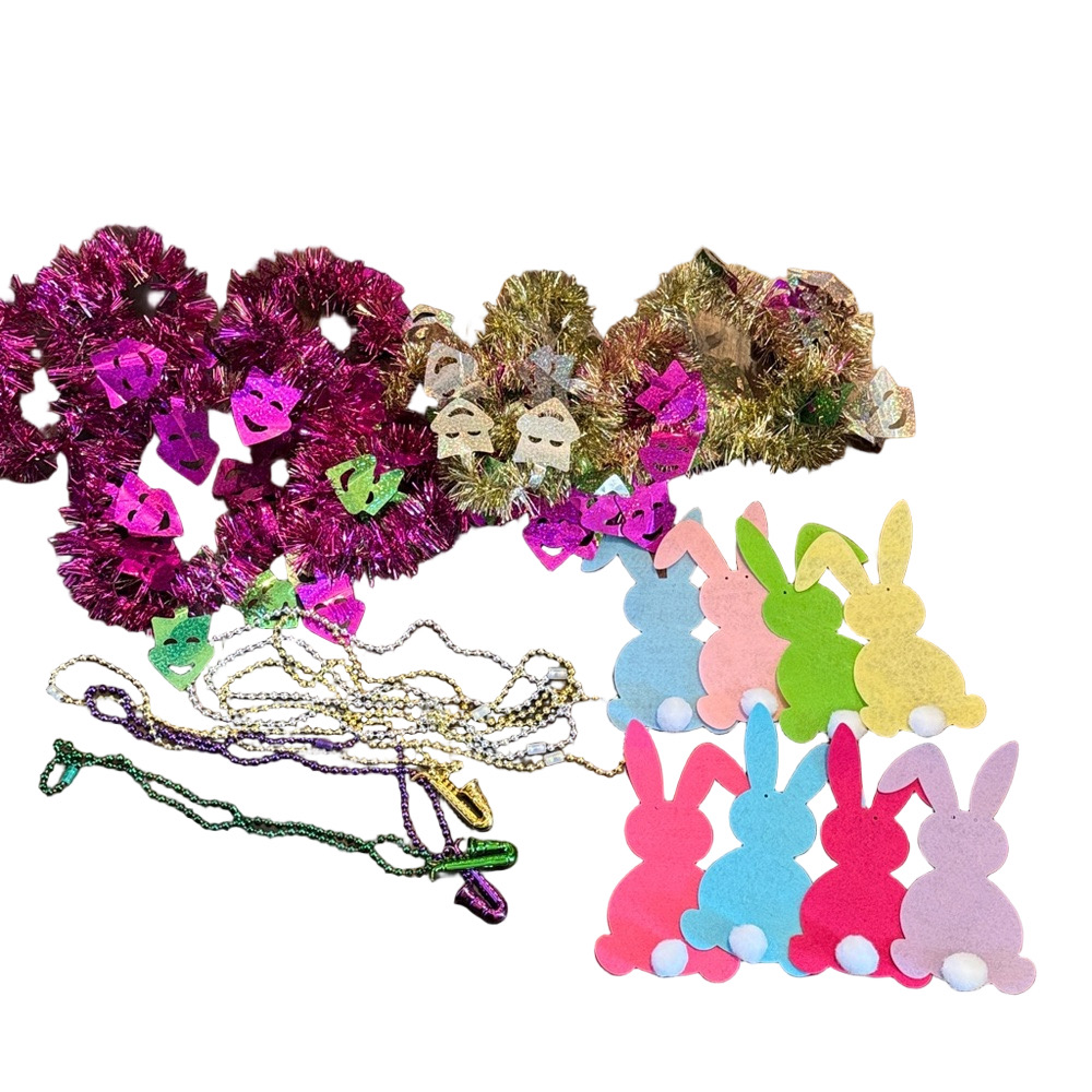 Colorful Easter and Mardi Gras Decorations Garland Beads & Bunny's